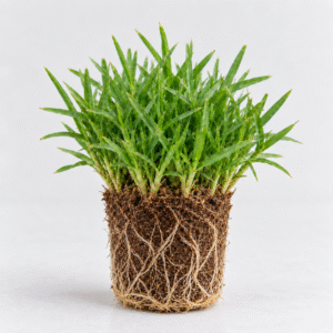 Buffalo grass plug with a compact cocopeat root ball and visible fibrous roots